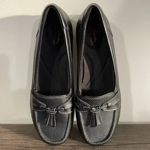 Clarks Ashland Bubble Loafer Black Leather Slip On Comfort Shoes Women’s 7.5 - Picture 6 of 8